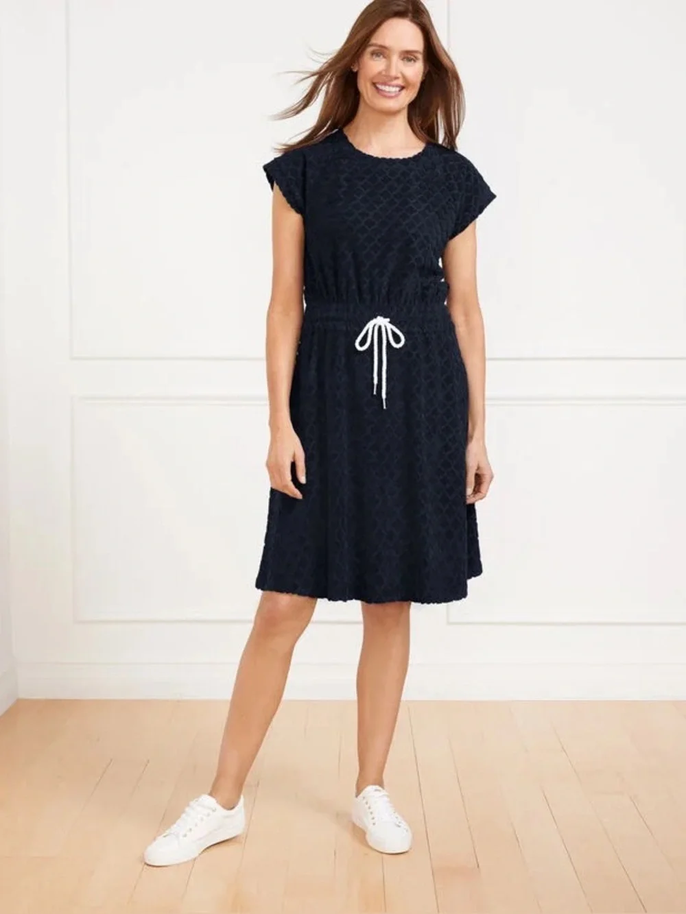 NWT Talbots T by Talbots Towel Terry T Shirt Tie Waist Dress Blue Size L Coastal